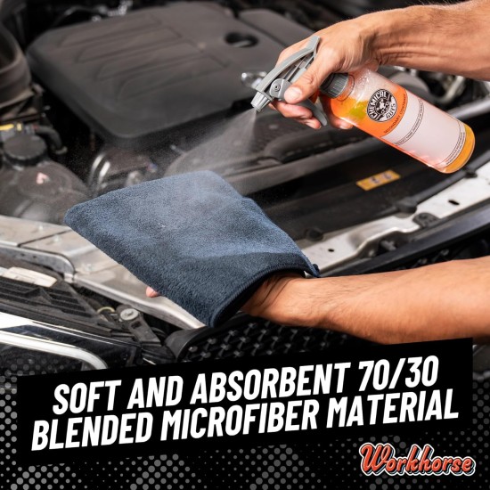 Chemical Guys Workhorse Lot de 3 serviettes en microfibre de qualité professionnelle pour voitures – Chiffons de nettoyage en microfibre noirs 40,6 x 40,6 cm pour le séchage de la maison et des animaux domestiques, doux et sans rayures, lavage, séchage et