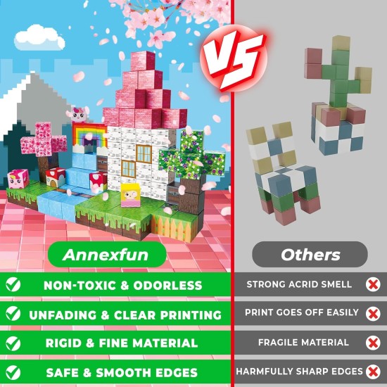 Blocs magnétiques - 100 pièces blocs de construction cubes licorne - jouets pour cadeaux d'anniversaire de Noël Montessori pour tout-petits - jouets sensoriels STEM pour fille de 3 4 9 10 ans