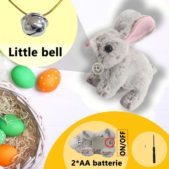 Lapin de Pâques interactif électronique en peluche avec mouvements sonores, oreilles animées, nez tremblant, pour tout-petits et enfants (marron)