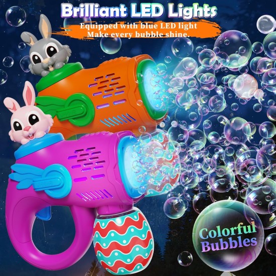 Pistolet à bulles pour enfants, lot de 2 souffleurs à bulles avec 10 recharges de solution à bulles, machine à bulles automatique pour les tout-petits à partir de 3 ans, cadeaux de fête en plein air et de Pâques pour garçons et filles