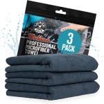 Chemical Guys Workhorse Lot de 3 serviettes en microfibre de qualité professionnelle pour voitures – Chiffons de nettoyage en microfibre noirs 40,6 x 40,6 cm pour le séchage de la maison et des animaux domestiques, doux et sans rayures, lavage, séchage et