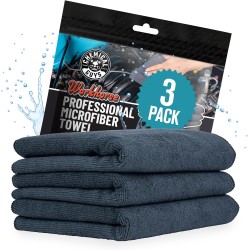 Chemical Guys Workhorse Lot de 3 serviettes en microfibre de qualité professionnelle pour voitures – Chiffons de nettoyage en microfibre noirs 40,6 x 40,6 cm pour le séchage de la maison et des animaux domestiques, doux et sans rayures, lavage, séchage et