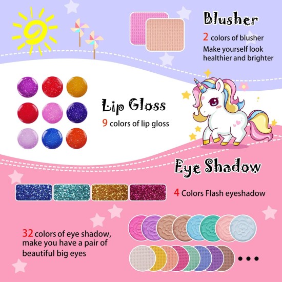 Kit de maquillage pour enfants pour filles, véritable cosmétique lavable, cadeaux d'anniversaire pour filles de 3 ans et plus, jouets de simulation pour filles de 4-6, 6-8, 8-10 ans, non toxique Kit de maquillage pour enfants pour filles, véritable cosmétique lavable, cadeaux d'anniversaire pour filles de 3 ans et plus, jouets de simulation pour filles de 4-6, 6-8, 8-10 ans, non toxique
