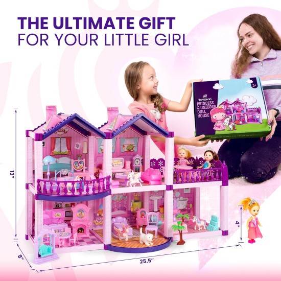 Maison de poupée avec 4 princesses, 4 licornes, chien, meubles et accessoires – Maison de poupée de rêve rose et violet pour petites filles – 5 chambres avec jardin, meubles et accessoires, cadeau pour filles de 2 à 7 ans Maison de poupée avec 4 princesses, 4 licornes, chien, meubles et accessoires – Maison de poupée de rêve rose et violet pour petites filles – 5 chambres avec jardin, meubles et accessoires, cadeau pour filles de 2 à 7 ans