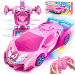 Voitures RC de transformation de licorne pour filles, jouets avec yeux arc-en-ciel et lumières sous le corps, rotation rapide à 360 ° et voiture télécommandée robot 2,4 GHz, déformation à un bouton, panier de Pâques pour filles de 3 à 12 ans