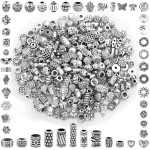 350 pièces de perles d'espacement en argent pour la fabrication de bijoux, perles métalliques mélangées en vrac de styles aléatoires pour bracelets, colliers, boucles d'oreilles, fabrication de bijoux