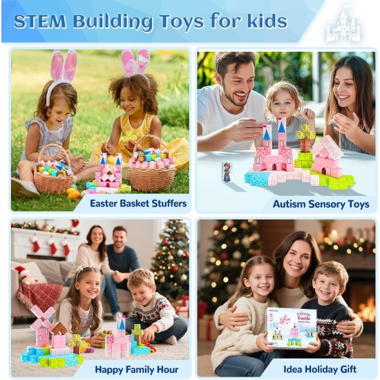 Blocs magnétiques mis à jour - Château de princesse - Blocs de construction magnétiques créatifs - Jouets pour tout-petits - Cadeaux d'anniversaire pour enfants de 3 ans et plus - Jouet sensoriel STEM Montessori pour garçons et filles de 3 à 4 ans, 4 à 5 