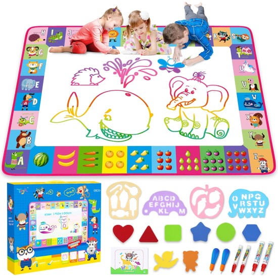 Tapis de gribouillage à l'eau – Tableau de jouets pour enfants, peinture, écriture, gribouillage – Tapis de dessin couleur avec stylos magiques, jouets éducatifs pour enfants de 3, 4, 5, 6, 7, 8, 9, 10, 11, 12 ans, filles, garçons, cadeau pour tout-petits