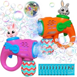 Pistolet à bulles pour enfants, lot de 2 souffleurs à bulles avec 10 recharges de solution à bulles, machine à bulles automatique pour les tout-petits à partir de 3 ans, cadeaux de fête en plein air et de Pâques pour garçons et filles
