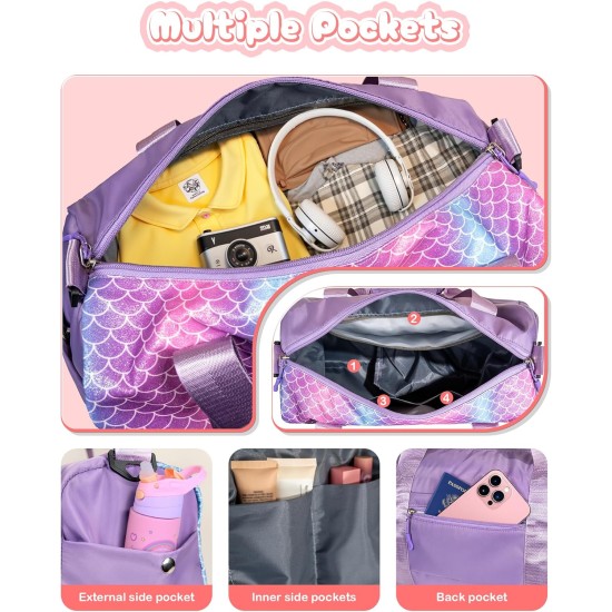 Trucs pour filles - Cadeaux d'anniversaire pour filles de 4, 5, 6, 7, 8, 9, 10, 11, 12, 13 ans, sac de sport avec compartiment à chaussures, sacs de danse avec pochette de maquillage, objets preppy pour petits-enfants (lettre E)