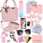 Sac à main de jeu pour petites filles, 34 pièces, sac de sport pour tout-petits avec chapeau de soleil, bracelets, bouteille d'eau, jouets de princesse, sac à main, portefeuille, maquillage pour enfants, cadeau d'anniversaire pour filles de 3, 4, 5, 6 +