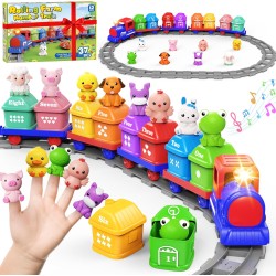 Jouets d'apprentissage pour les tout-petits de 1, 2 et 3 ans, ensemble de train de ferme électrique pour tout-petits de 2 à 4 ans, jouet de train Montessori assorti et trié avec animaux de la ferme, musique, lumière, cadeau d'anniversaire de Noël pour béb