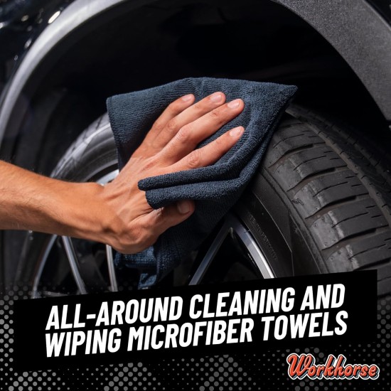 Chemical Guys Workhorse Lot de 3 serviettes en microfibre de qualité professionnelle pour voitures – Chiffons de nettoyage en microfibre noirs 40,6 x 40,6 cm pour le séchage de la maison et des animaux domestiques, doux et sans rayures, lavage, séchage et