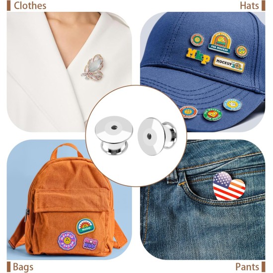 Lot de 70 fermoirs à broches de verrouillage en métal pour épingles en émail, supports de broches sécurisés pour badges, objets de collection, broche de vêtements (argent)