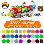 Inscraft Kit de 23 000 perles à repasser pour travaux manuels pour enfants, 30 couleurs de perles en fer avec 3 panneaux perforés, 5 papiers à repasser, 10 motifs, cadeaux pour anniversaire, Noël, kit de recharge en vrac de perles fondantes multicolores d