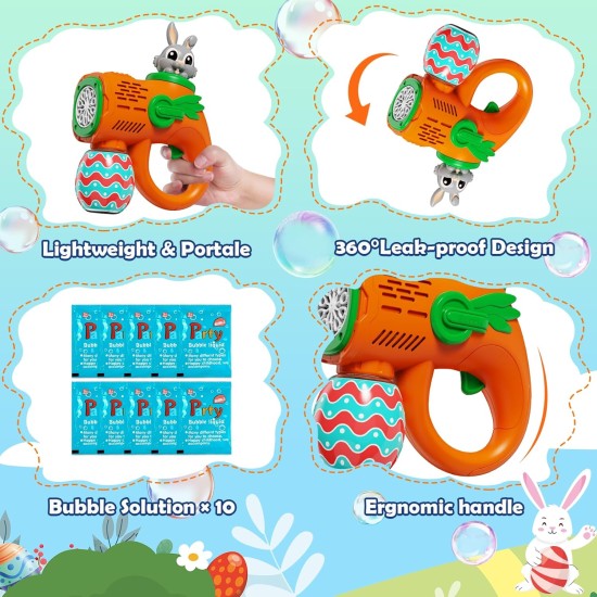 Pistolet à bulles pour enfants, lot de 2 souffleurs à bulles avec 10 recharges de solution à bulles, machine à bulles automatique pour les tout-petits à partir de 3 ans, cadeaux de fête en plein air et de Pâques pour garçons et filles