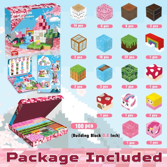 Blocs magnétiques - 100 pièces blocs de construction cubes licorne - jouets pour cadeaux d'anniversaire de Noël Montessori pour tout-petits - jouets sensoriels STEM pour fille de 3 4 9 10 ans