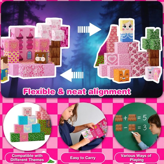 Blocs magnétiques, 100 pièces de blocs de construction magnétiques pour construire un monde 3D, construction sensorielle STEM, blocs magnétiques empilables, jouet pour enfants à partir de 3 ans, cadeaux d'anniversaire pour garçons et filles (rose) Blocs magnétiques, 100 pièces de blocs de construction magnétiques pour construire un monde 3D, construction sensorielle STEM, blocs magnétiques empilables, jouet pour enfants à partir de 3 ans, cadeaux d'anniversaire pour garçons et filles (rose)
