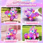 Voitures télécommandées licorne pour filles, jouets avec ailes et yeux en cristal brillants, rotation à 360 °, voiture télécommandée, voiture de cascade licorne, cadeaux d'anniversaire, panier de Pâques pour filles de 3, 4, 5, 6, 7, 8, 9, 10 ans