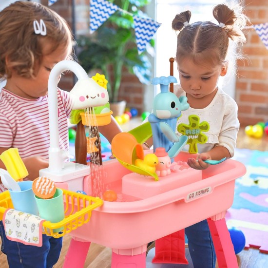 Jouet de table à eau de sable amélioré pour tout-petits avec pompe à eau électrique, eau de sable pour enfants avec robinet/accessoires de nourriture/jouet de pêche, jouets d'évier de cuisine pour fille et garçon à partir de 3 ans Jouet de table à eau de sable amélioré pour tout-petits avec pompe à eau électrique, eau de sable pour enfants avec robinet/accessoires de nourriture/jouet de pêche, jouets d'évier de cuisine pour fille et garçon à partir de 3 ans