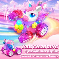 Voitures télécommandées licorne pour filles, jouets avec ailes et yeux en cristal brillants, rotation à 360 °, voiture télécommandée, voiture de cascade licorne, cadeaux d'anniversaire, panier de Pâques pour filles de 3, 4, 5, 6, 7, 8, 9, 10 ans