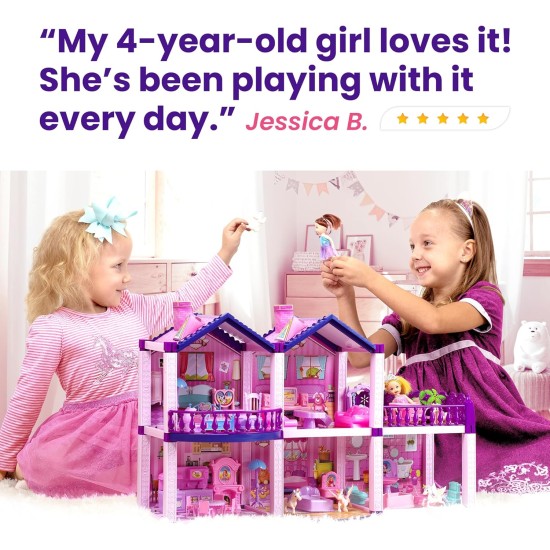 Maison de poupée avec 4 princesses, 4 licornes, chien, meubles et accessoires – Maison de poupée de rêve rose et violet pour petites filles – 5 chambres avec jardin, meubles et accessoires, cadeau pour filles de 2 à 7 ans Maison de poupée avec 4 princesses, 4 licornes, chien, meubles et accessoires – Maison de poupée de rêve rose et violet pour petites filles – 5 chambres avec jardin, meubles et accessoires, cadeau pour filles de 2 à 7 ans