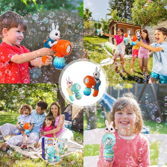 Pistolets à bulles pour les tout-petits, 2 machines à bulles en forme de lapin pour enfants, souffleur à bulles automatique avec 10 solutions de bulles, jouets d'extérieur, paniers de Pâques, cadeaux pour garçons et filles de 3, 4, 5, 6, 7, 8 ans