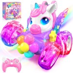 Voitures télécommandées licorne pour filles, jouets avec ailes et yeux en cristal brillants, rotation à 360 °, voiture télécommandée, voiture de cascade licorne, cadeaux d'anniversaire, panier de Pâques pour filles de 3, 4, 5, 6, 7, 8, 9, 10 ans