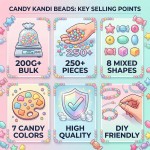 200 g + bonbons en vrac assortis de jolies perles Kandi pour la fabrication de bijoux, kit de fabrication de bracelets, fournitures artisanales, perles de charme (mélange II)