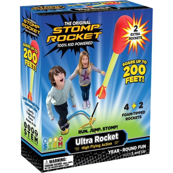 Stomp Rocket Ultra Lance-roquettes pour enfants, 6 fusées – Jouets amusants pour enfants dans le jardin et en plein air – Cadeaux pour garçons et filles – Ensemble de blaster en mousse pour jouets volants – Support de lancement réglable multi-joueurs