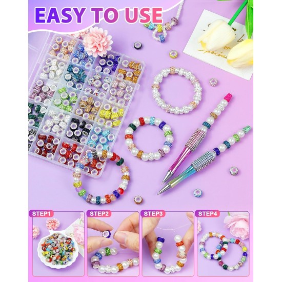 FIVEIZERO Lot de 120 perles à grand trou en strass pour la fabrication de bijoux, 20 couleurs de strass européens, perles d'espacement en vrac pour stylos à perles, loisirs créatifs
