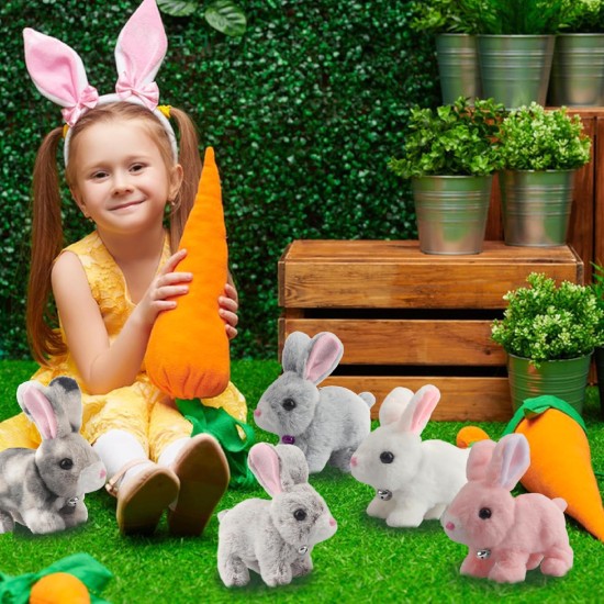 Lapin de Pâques interactif électronique en peluche avec mouvements sonores, oreilles animées, nez tremblant, pour tout-petits et enfants (marron)