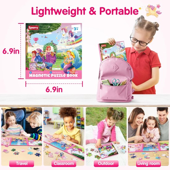 SYNARRY Puzzles magnétiques Licorne Sirène Princesse pour les tout-petits de 3 à 5 filles, 20 pièces de puzzles de voyage pour les enfants âgés de 4 à 6 ans, Jouets d'activités de voyage en voiture, en avion pour les filles de 3, 4, 5 et 6 ans, cadeaux d'