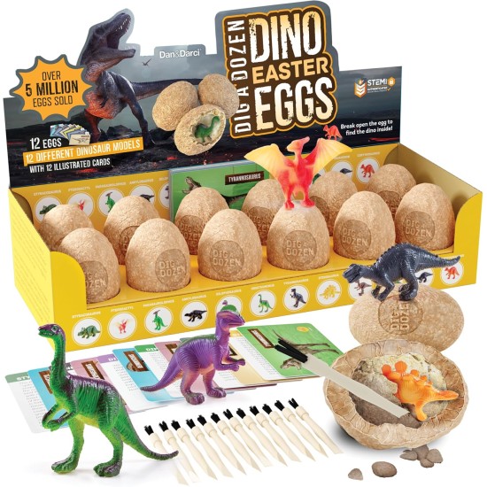 Dan&Darci Dig a Dozen Kit d'œufs de dinosaure pour enfants – Panier de Pâques – Cadeau de jouets dinosaures pour enfants de 3 à 12 ans – 12 œufs et dinosaures surprises – Activités scientifiques STEM – Cadeaux de fête pour garçons et filles Dan&Darci Dig a Dozen Kit d'œufs de dinosaure pour enfants – Panier de Pâques – Cadeau de jouets dinosaures pour enfants de 3 à 12 ans – 12 œufs et dinosaures surprises – Activités scientifiques STEM – Cadeaux de fête pour garçons et filles