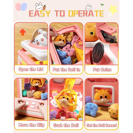 Machine à griffes pour enfants – Mini distributeur automatique avec contrôle du volume et musique, distributeur électronique de prix de lapin, jouets avec 30 prix (peluche, œufs), cadeaux d'anniversaire pour filles de 3, 4, 5, 6-8 ans